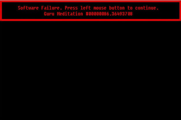 Amiga screen shot indicating a Guru Meditation message.