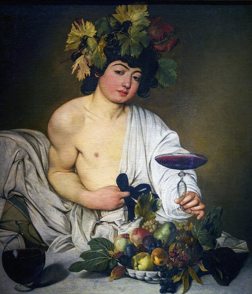 Painting of the Greek god Bacchus by Caravaggio