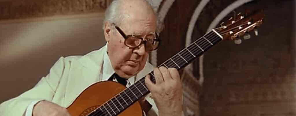 Andrés Segovia while playing at the Alhambra palace in Granada