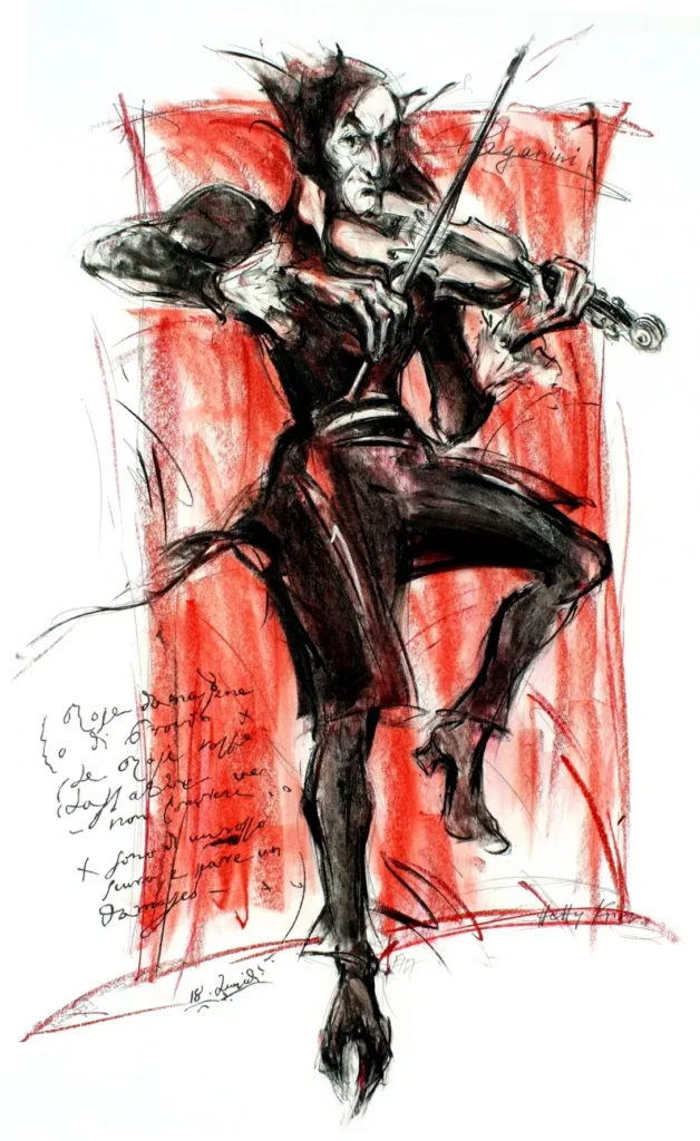 Rappresentazione stilizzata di Paganini mentre suona il violino