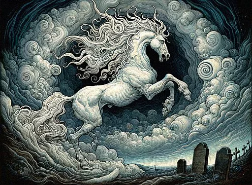 White horse at night: a white beast